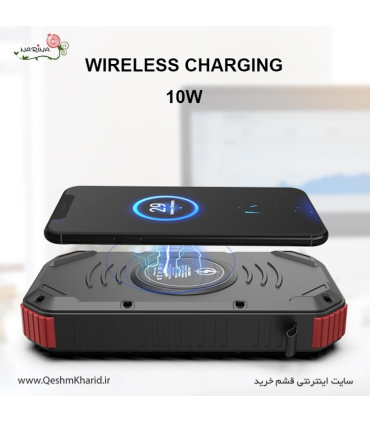 پاوربانک خورشیدی ایشاین 30000 میلی آمپر ایشاین مدل EShine ES983S همراه با شارژ وایرلس پنل خورشیدی و چراغقوه بسیار قوی