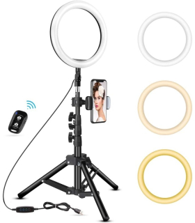 رینگ لایت 10 اینچی + سه پایه قابل تعویض مدل 10 Inch Ring Light with Tripod and Bluetooth Remote Compatible with IOS & Android