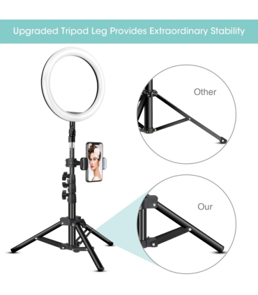 رینگ لایت 10 اینچی + سه پایه قابل تعویض مدل 10 Inch Ring Light with Tripod and Bluetooth Remote Compatible with IOS & Android