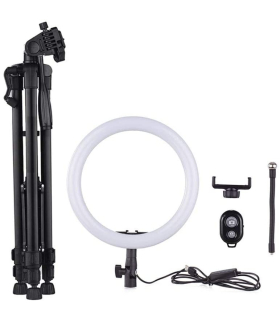 رینگ لایت 10 اینچی + سه پایه قابل تعویض مدل Dimmable 10-Inch LED Ring Light With Tripod Stand WhiteBlack