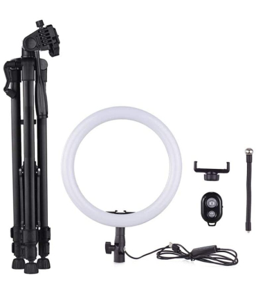 رینگ لایت 10 اینچی + سه پایه قابل تعویض مدل Dimmable 10-Inch LED Ring Light With Tripod Stand WhiteBlack
