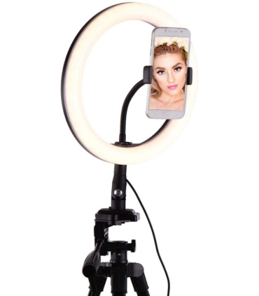 رینگ لایت 10 اینچی + سه پایه قابل تعویض مدل Dimmable 10-Inch LED Ring Light With Tripod Stand WhiteBlack