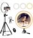 رینگ لایت 10 اینچی + سه پایه قابل تعویض مدل Dimmable 10-Inch LED Ring Light With Tripod Stand WhiteBlack
