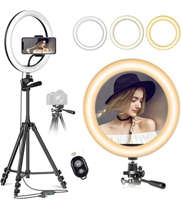 رینگ لایت 10 اینچی + سه پایه قابل تعویض مدل Dimmable 10-Inch LED Ring Light With Tripod Stand WhiteBlack