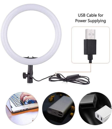 رینگ لایت 10 اینچی + سه پایه قابل تعویض مدل Dimmable 10-Inch LED Ring Light With Tripod Stand WhiteBlack