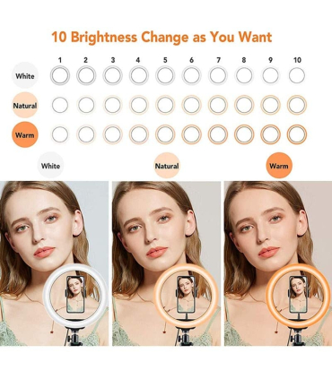 رینگ لایت 10 اینچی + سه پایه قابل تعویض مدل Dimmable 10-Inch LED Ring Light With Tripod Stand WhiteBlack