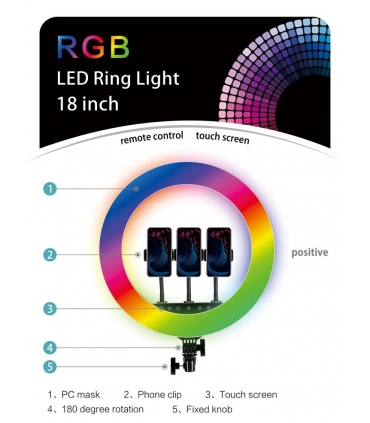 رینگ لایت 18 اینچ رنگی اچ کیو مدل HQ18 RGB برند HQ