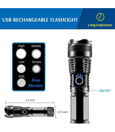 چراغ قوه گاربریل با باتری 5000 لومنس مدل LED XHP70 برند Garberiel 