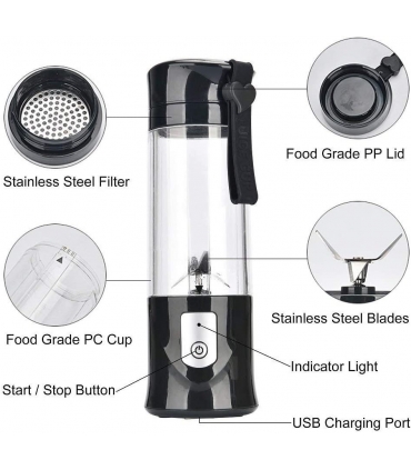 یو اس بی  آبمیوه گیری - مخلوط کن مخلوط کن خرد کننده یخ - قابل حمل قابل شارژ مدل USB Electric Safety Juicer Cup 420-530ml