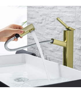شیرآلات سینک ظرفشویی تک حفره ای با سمپاش بیرون کش مدل KAIYING Bathroom Pull Down Vessel Sink Faucet