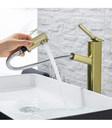 شیرآلات سینک ظرفشویی تک حفره ای با سمپاش بیرون کش مدل KAIYING Bathroom Pull Down Vessel Sink Faucet