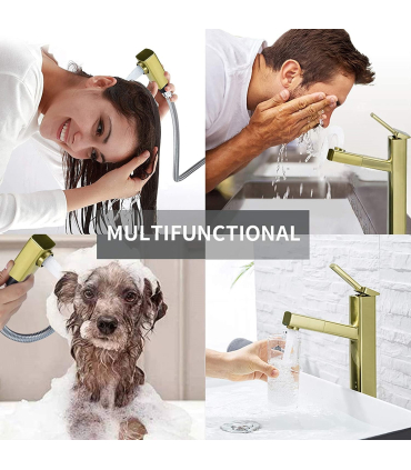 شیرآلات سینک ظرفشویی تک حفره ای با سمپاش بیرون کش مدل KAIYING Bathroom Pull Down Vessel Sink Faucet