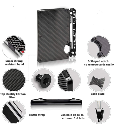 کیف پول باریک مینیمالیستی فیبر کربن تسا USA Credit Card Holder for Men, Money Clip Wallet