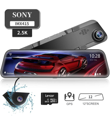 دوربین پشتی ضد آب دید در شب پیشرفته با سنسور سونی GPS مدل WOLFBOX G840H 12' 2.5K Mirror Dash Cam Dvr for 1440P Front and 1080P