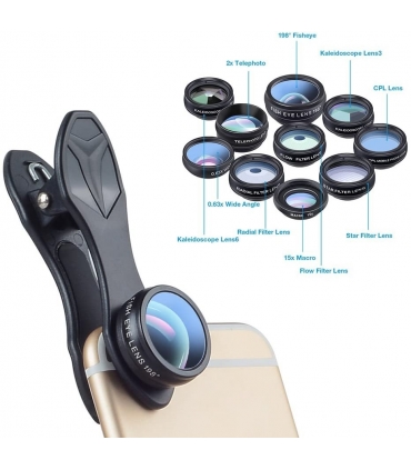 پک لنز موبایل10 عددی اپکسل مدل APL-DG10 لنز زاویه دار و لنز ماکرو + لنز چشم ماهی Apexel 10 in 1 