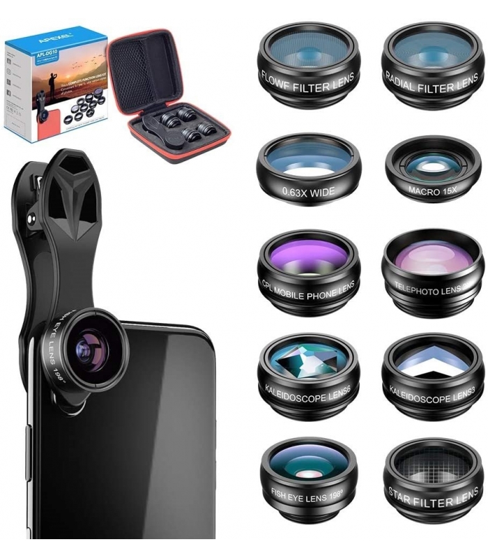 لنز دوربین Apexel 10 در 1 تلفن همراه لنز زاویه دار و لنز ماکرو+لنز چشم ماهی Apexel 10 in 1 Cell Phone Camera Lens Kit