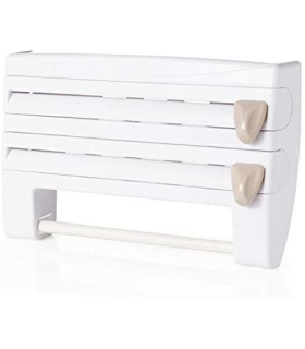 پایه کاغذ سه گانه/پخش کننده با برش برای فویل ، بافت و نایلون ، سفید Triple Paper Stand/Dispenser with Cutter for Foil