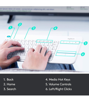 کلیدهای چند رسانه ای قابل تنظیم Logitech Plus Wireless Livingroom Keyboard with Touchpad - زمان تحویل 3 تا 4 هفته کاری