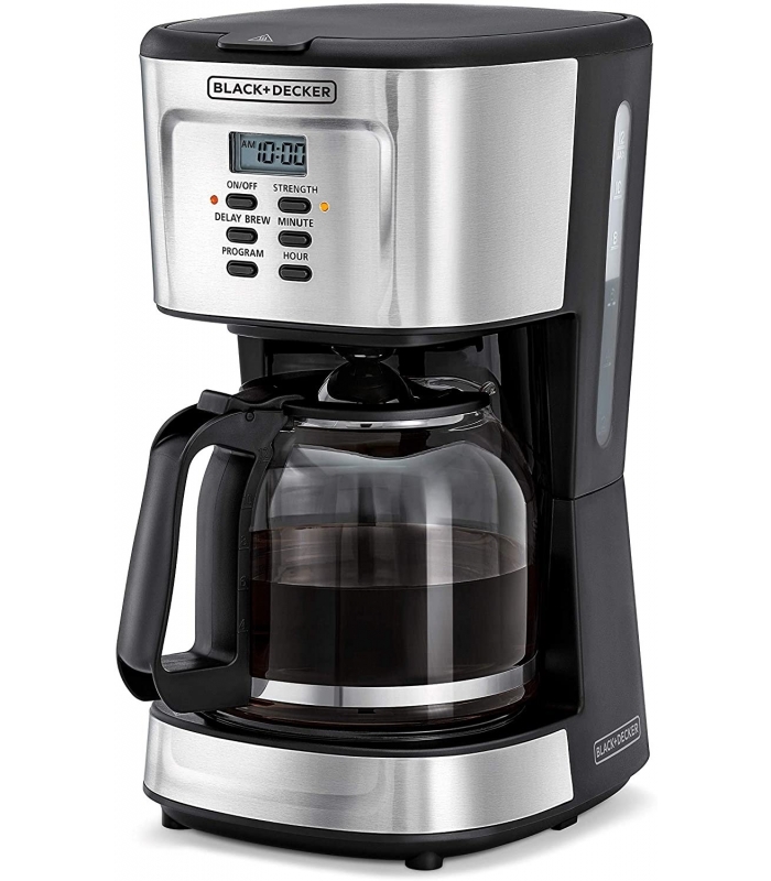 قهوه‌ساز قابل برنامه‌ریزی 24 ساعته Black+Decker | کاراف شیشه‌ای و ویژگی گرم نگه داشتن قهوه و اسپرسو Black+Decker 900W