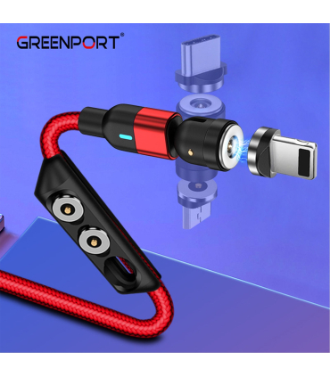 کابل شارژ مگنتی گرین پورت مدل M1A6 PU برند GreenPort همراه با سری تایپ C + آیفون + میکرو