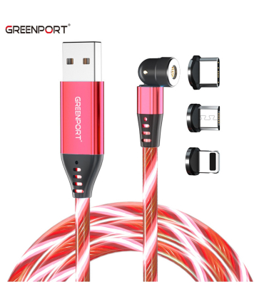 کابل شارژ مگنتی گرین پورت مدل A03M05 RD برند GreenPort همراه با سری تایپ C + آیفون + میکرو
