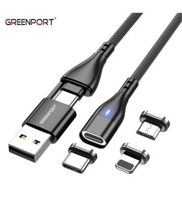 کابل فست شارژ با 3 کانکتور Lightning - Type-c - Micro-USB - چرخش 360 درجه مغناطیسی - خروجی انتقال داده - 6 حالت شارژ A02M11