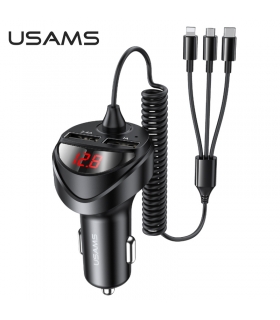 شارژ فندکی سه کانکتور برند یوسمز مدل USAMS US-CC119 C22 3.4A Dual USB Car Charger With 3IN1 Spring Cable