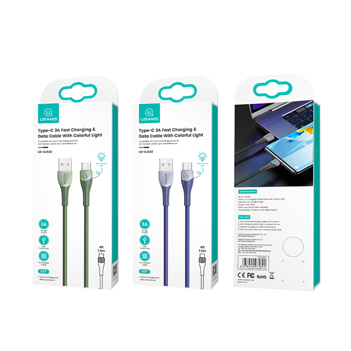 کابل شارژ تایپ سی یوسمز 1.2m مدل US-SJ542 U77  برند Usams