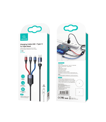 کابل شارژ چندراه یوسمز 1.2m مدل US-SJ549 U71 BK برند Usams