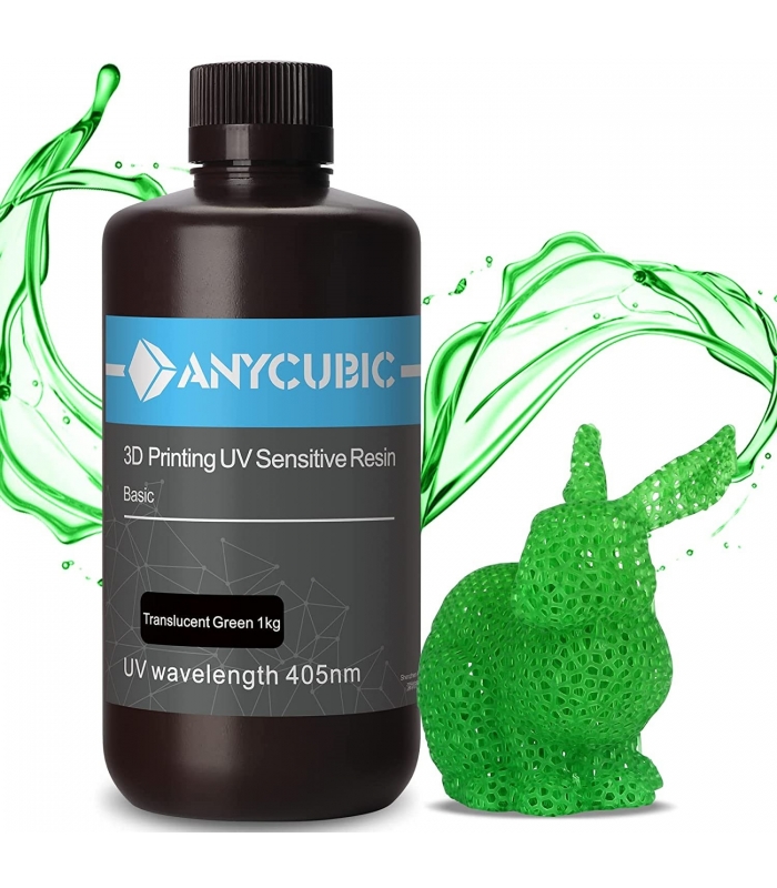 رزین پرینتر سه بعدی برند Anycubic یک لیتری مدل Basic UV resin | رزین 405 نانومتری SLA با فرآوری UV با دقت بالا | رنگ سبز