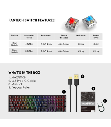 کیبورد گیمینگ فنتک مدل MAXFIT 108 Anti-ghosting MK855 برند FANTECH