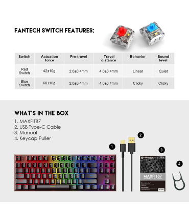کیبورد گیمینگ فنتک مدل MAXFIT87 MK856 Anti-ghosting برند FANTECH