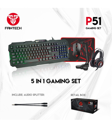 باندل گیمینگ فن تک مدل P51 برند Fantech پک کیبورد، ماوس، ماوس پد، هدفون و پایه