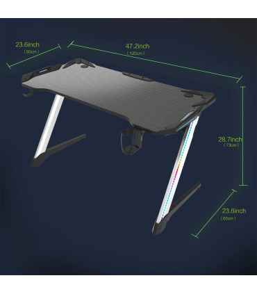 میز گیمینگ ووردرن با پایه های RGB رنگارنگ مدل Z-Shaped برند Vordern