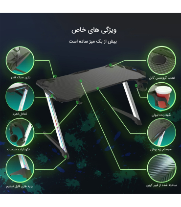 میز گیمینگ ووردرن با پایه های RGB رنگارنگ مدل Z-Shaped برند Vordern