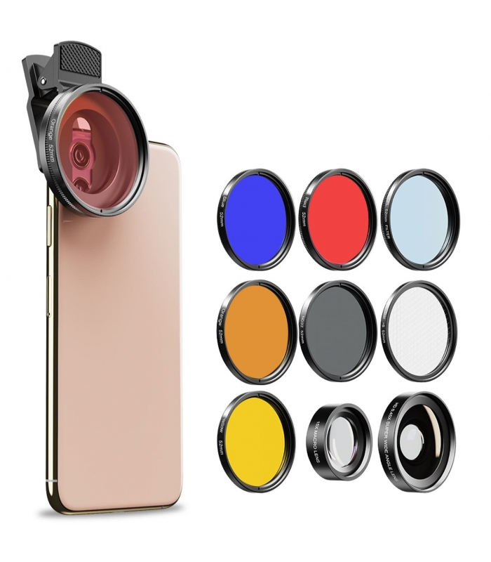 ست لنز و فیلتر های رنگی موبایل برند اپکسل مدل Apexel APL-0.45X52UV-7F