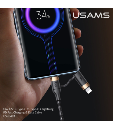 کابل شارژ TC TL یوسمز 2m مدل US-SJ505 sj483 BK برند Usams