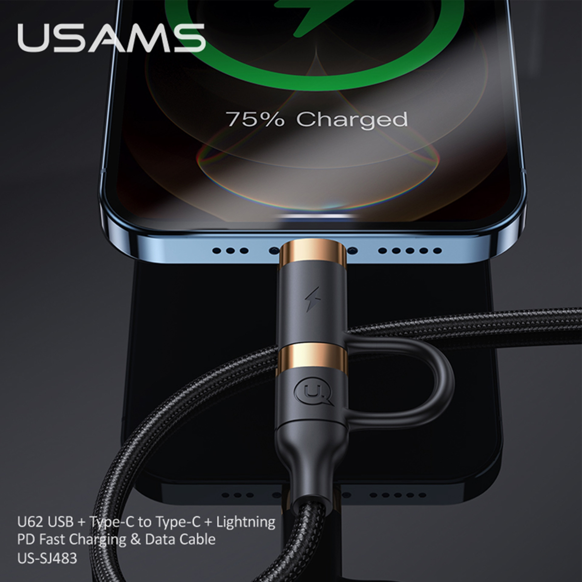 کابل شارژ TC TL یوسمز 2m مدل US-SJ505 sj483 BK برند Usams