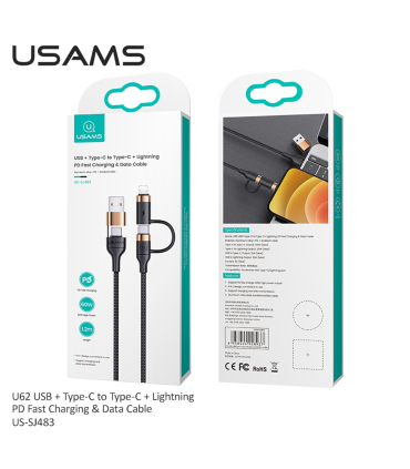 کابل شارژ TC TL یوسمز 2m مدل US-SJ505 sj483 BK برند Usams