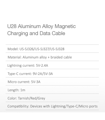 کابل شارژ آیفون یوسمز 1m مدل US-SJ326 U28 GY برند Usams