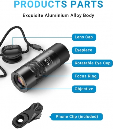 لنز موبایل APL-6X20M برند اپکسل Apexel | بزرگنمایی نوری 6 برابر قابل اتصال به تمام گوشی ها و به صورت چشمی | لنز فوق العاده شفاف 
