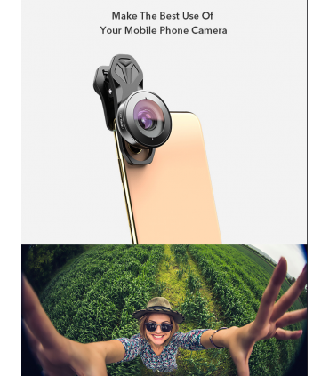 لنز موبایل فیش آی APL-HB195 با زاویه 195 درجه برند اپکسل Apexel 4K HD glass195 Fisheye Lens for Mobile Phone