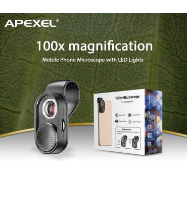 لنز تبدیل به میکروسکوپ اتصال به موبایل APL-MS01 برند اپکسل Apexel | بزرگنمایی 100 برابر | ترکیب با لنز زوم موبایل فیلمبرداری 8k 
