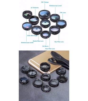 ست 10 عددی لنز موبایل APL-DG10 برند اپکسل Apexel 10 in 1 lens kit external telephoto lens on mobile phone wide