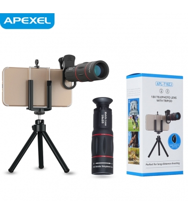 ست لنز APL-T18ZJ و سه پایه موبایل برند اپکسل Apexel lens for mobile phone HD 18X telephone