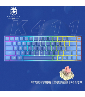 کیبورد بی سیم رویالکس مدل K411 برند Royalaxe مکانیکال سوییچ Pink با 2 نسخه بلوتوث یک WIFI و اتصال کابل