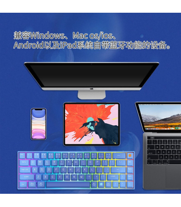 کیبورد بی سیم رویالکس مدل K411 برند Royalaxe مکانیکال سوییچ Pink با 2 نسخه بلوتوث یک WIFI و اتصال کابل