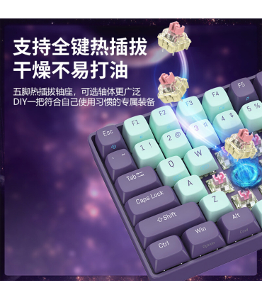 کیبورد مکانیکال بی سیم رویالکس مدل R108 برند Royalaxe سوییچ Pink اتصال 3 نسخه بلوتوث و دانگل WIFI و کابل