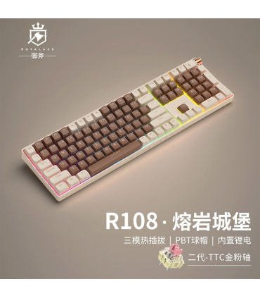 کیبورد مکانیکال بی سیم رویالکس مدل R108 برند Royalaxe سوییچ Pink اتصال 3 نسخه بلوتوث و دانگل WIFI و کابل