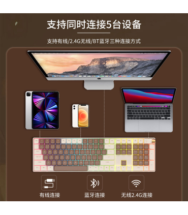 کیبورد مکانیکال بی سیم رویالکس مدل R108 برند Royalaxe سوییچ Pink اتصال 3 نسخه بلوتوث و دانگل WIFI و کابل